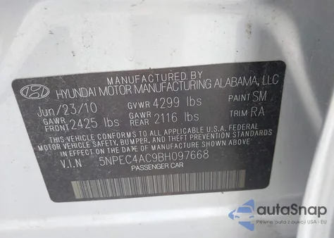 2011 Hyundai Sonata Se/Limited из США, поврежденный, VIN 5NPEC4AC9BH097668